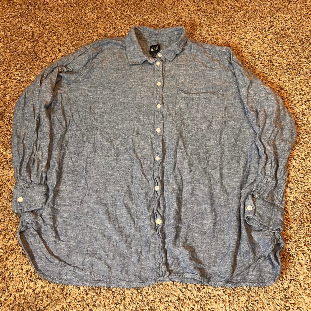GAP Linen Blend Button Down Shirt Relaxed Fit Casual‎ Top XXL